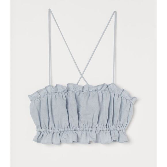 H&M Womens Small Light Blue Grey Camisole Crop Top Tank Ruffled Open Back Woven - Picture 8 of 8